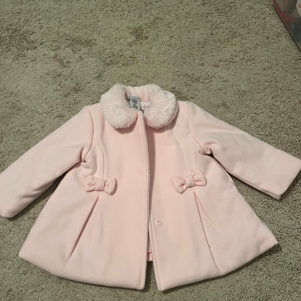 Little Me Blush Pea Coat with Fuzzy Collar